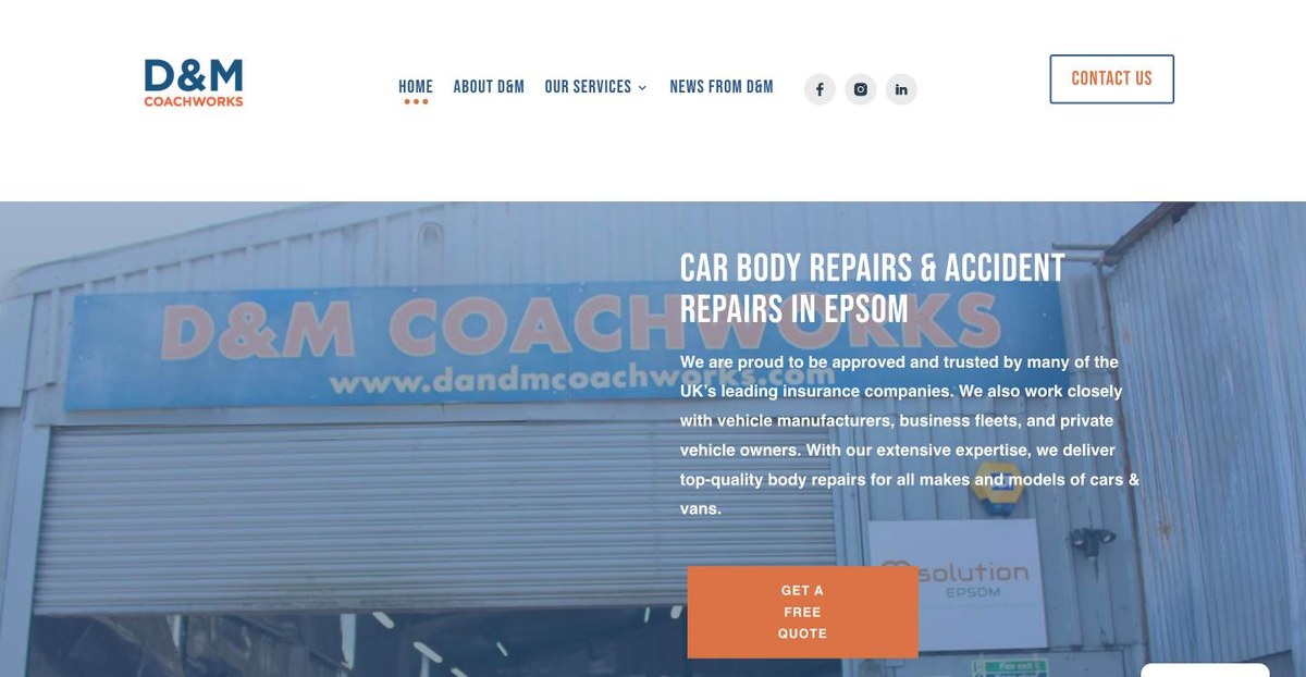 D&M Coachworks website on desktop