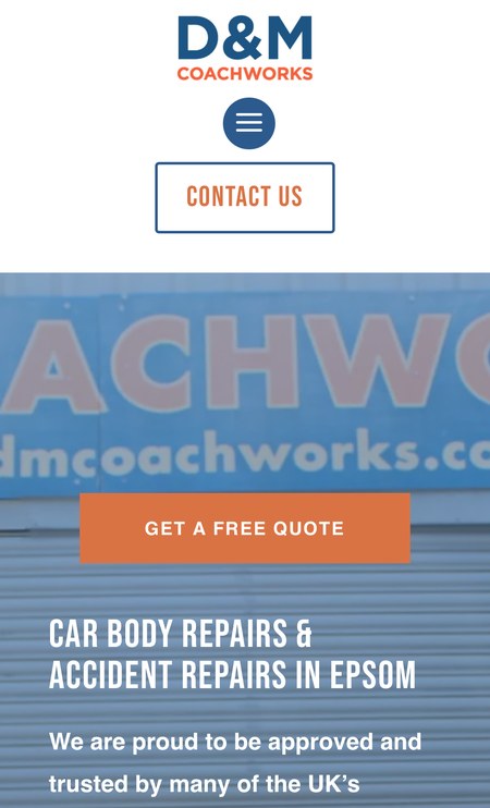 D&M Coachworks website on a phone