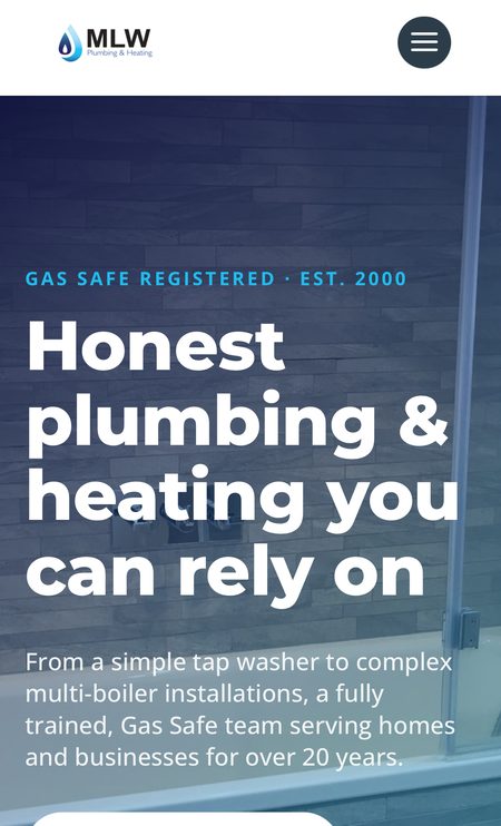 MLW Plumbing & Heating website on a phone