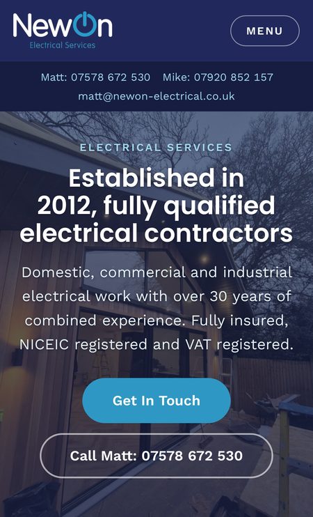 NewOn Electrical website on a phone