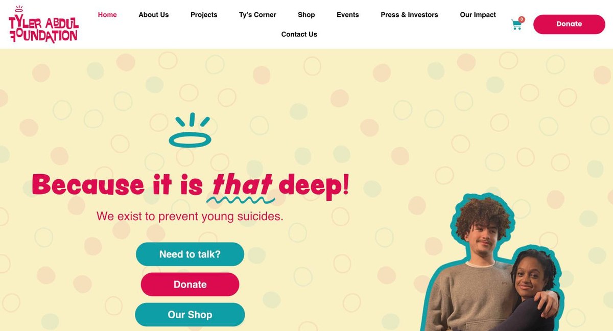 Tyler Abdul Foundation website on desktop